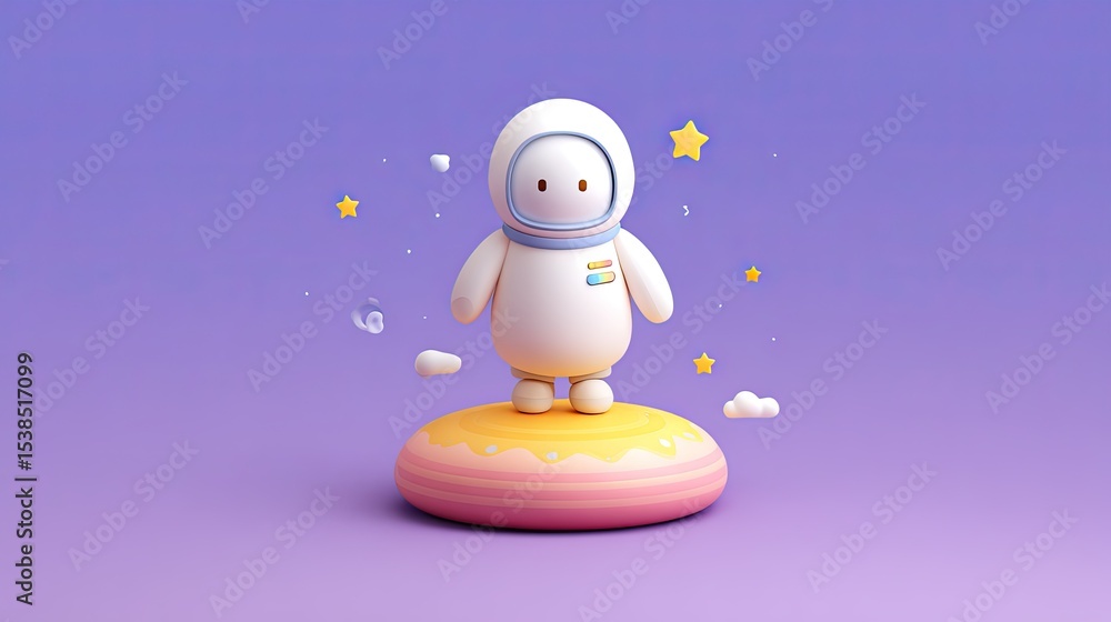 Obraz premium Cute Astronaut Character on Donut Platform