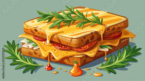 Grilled cheese, glazed with a savory sauce, sprinkled with fresh herbs Very beautiful