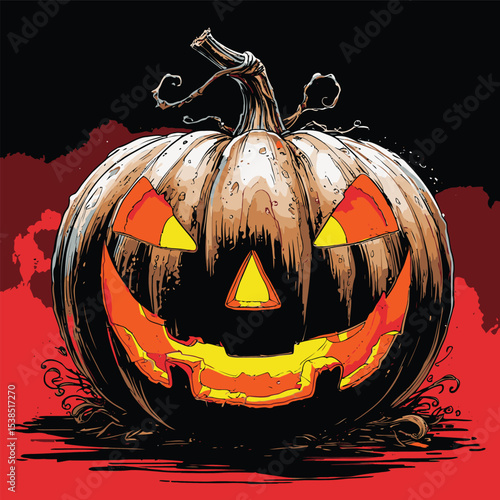 comic book style halloween pumpkin illustration for design purposes