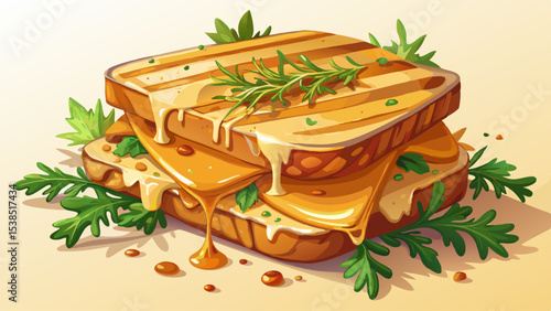 Grilled cheese, glazed with a savory sauce, sprinkled with fresh herbs Very beautiful