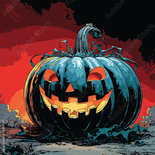 comic book style halloween pumpkin illustration for design purposes