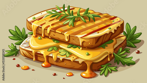 Grilled cheese, glazed with a savory sauce, sprinkled with fresh herbs Very beautiful