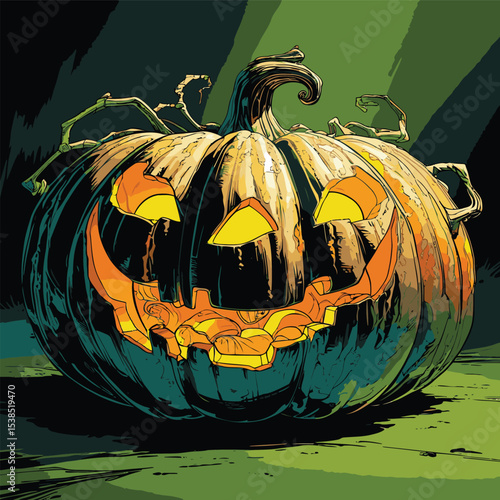 comic book style halloween pumpkin illustration for design purposes