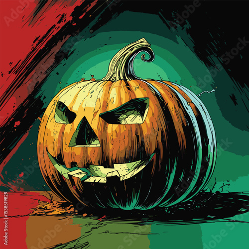 comic book style halloween pumpkin illustration for design purposes