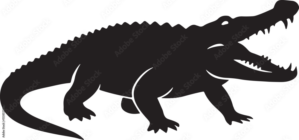 Fototapeta premium White background cartoon crocodile vector illustration of a cute green reptile