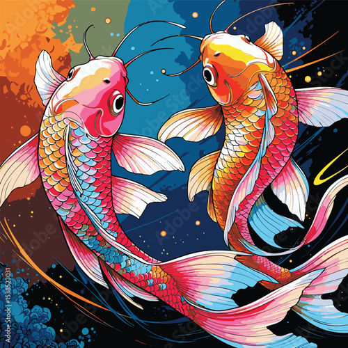comic book style koi fish illustration for design purposes