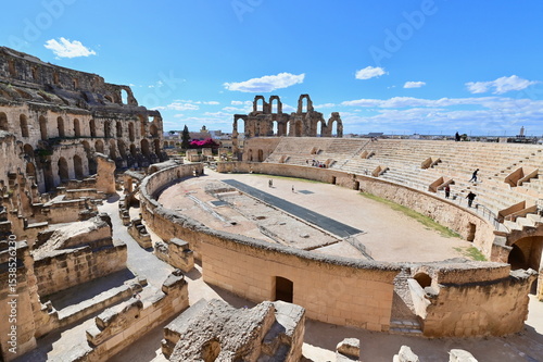 The Arena of the El Jem Colosseum, Surrounded by Layered Stone Seating for Thousands of Spectators in Tunisia