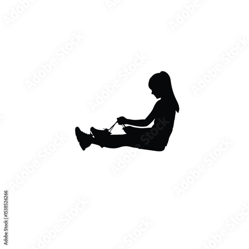 girl tying shoelaces sitting silhouette on white background