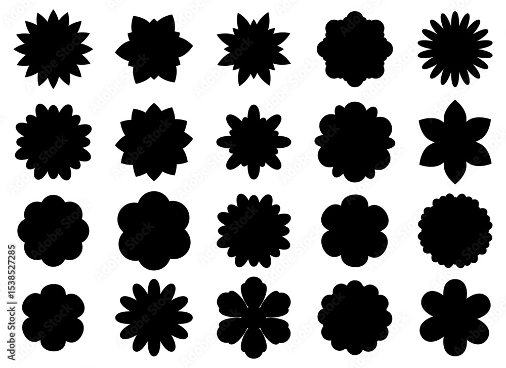 Silhouette variety of floral designs in different sizes and petal shapes. Silhouette variety of floral designs in different sizes and petal shapes.