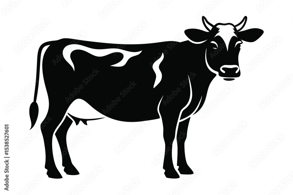 monochrome features a standing Holstein cow with curved horns and distinctive spots monochrome features a standing Holstein cow with curved horns and distinctive spots