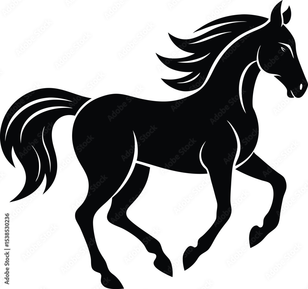 Obraz premium Elegant galloping horse silhouette in simple black vector