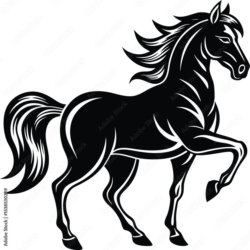 Fototapeta premium Minimalist vector silhouette of a horse in mid-gallop