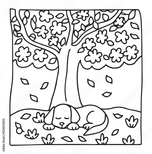 Dog Moments - Cute Puppy Life Coloring Pages | Fun Dog Activities | Dog coloring page | Line art vector illustration