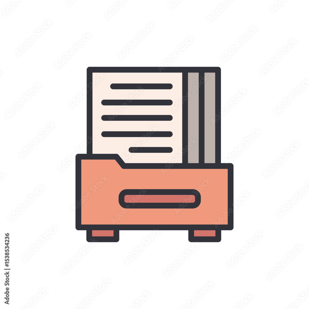 Minimalist Illustration Of A File Cabinet With Documents In Outline Style Minimalist Illustration Of A File Cabinet With Documents In Outline Style