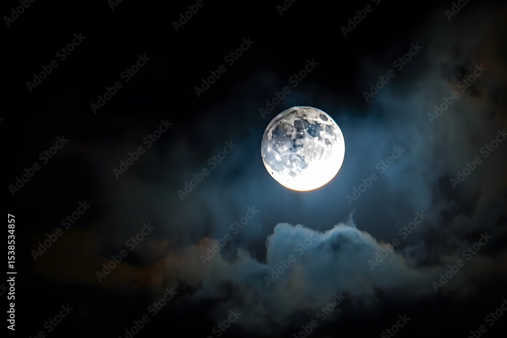 Naklejka premium The Majestic Moon Shining Brightly Through The Dark Night