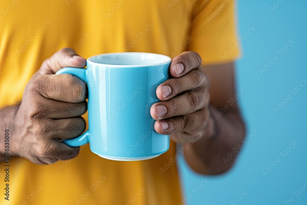 Flawless Image of Crop Man Holding Blue Mug Flawless Image of Crop Man Holding Blue Mug
