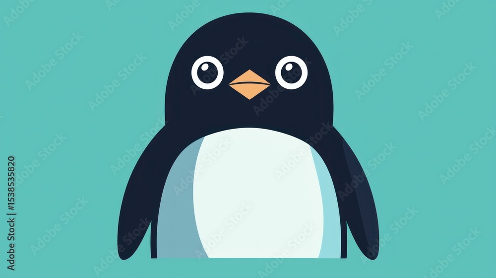 Obraz premium Cute cartoon penguin on teal background (2)