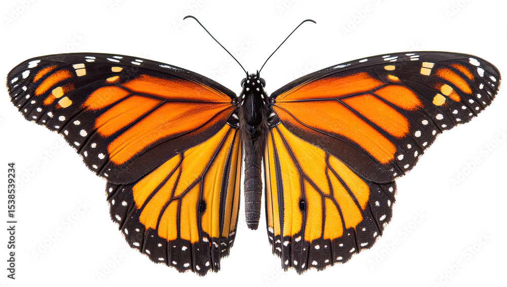 Fototapeta premium Monarch butterfly, vibrant orange and black wings, intricate patterns