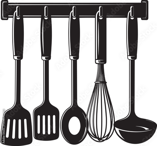 Black Kitchen Utensils Hanging Rack Spatula Ladle Whisk Spoon