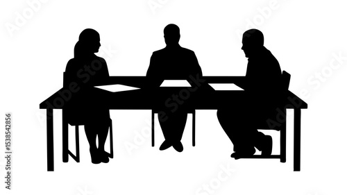 Vector silhouette illustration of people and women sitting at cafe tables with computers and coffee business people meeting silhouette icon