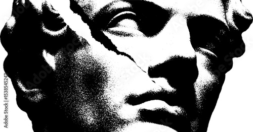 High contrast classical statue bust in black and white for artistic design