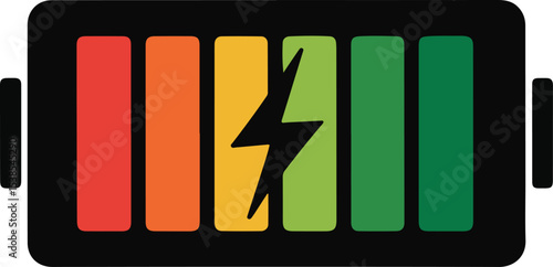 Power Up A bold, minimalist design showing a battery charging, with segmented bars illustrating the stages of energy replenishment.