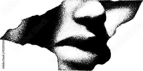 Abstract high contrast art featuring lips with textured design