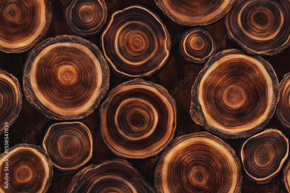 Seamless pattern of polished cherry wood showcasing intricate grain designs and warm earthy tones, perfect for backgrounds and textile applications