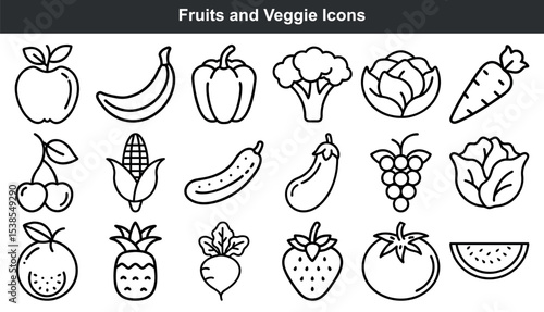 Black and White Fruit and Vegetable Icons