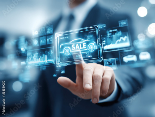 Interactive display of car sales technology in a modern showroom environment