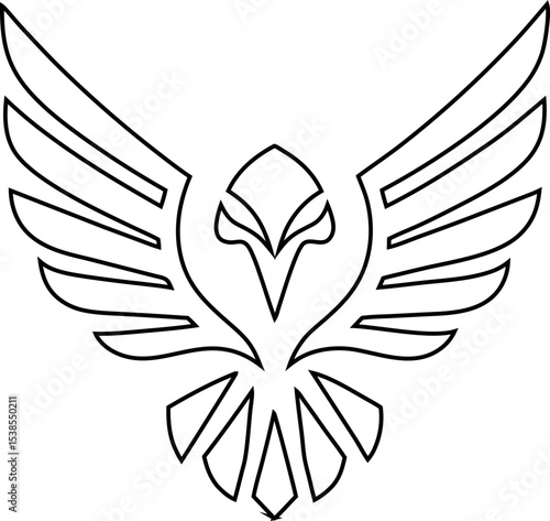 Eagle line vector logo, open wings symbolise freedom and strength.