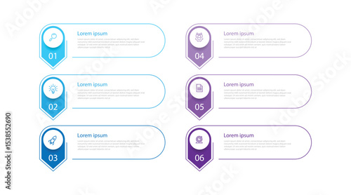Vector business infographic template with 6 step can be used for business presentation and work information graphic design.