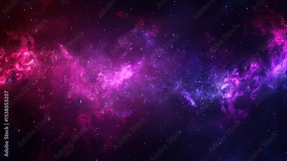 Fototapeta premium Vibrant cosmic nebula with swirling pink and purple hues, illuminated by distant stars, creating mesmerizing space scene