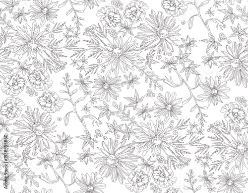 Wallpaper Mural Flowers and leaves in vintage style, seamless pattern.	
 Torontodigital.ca
