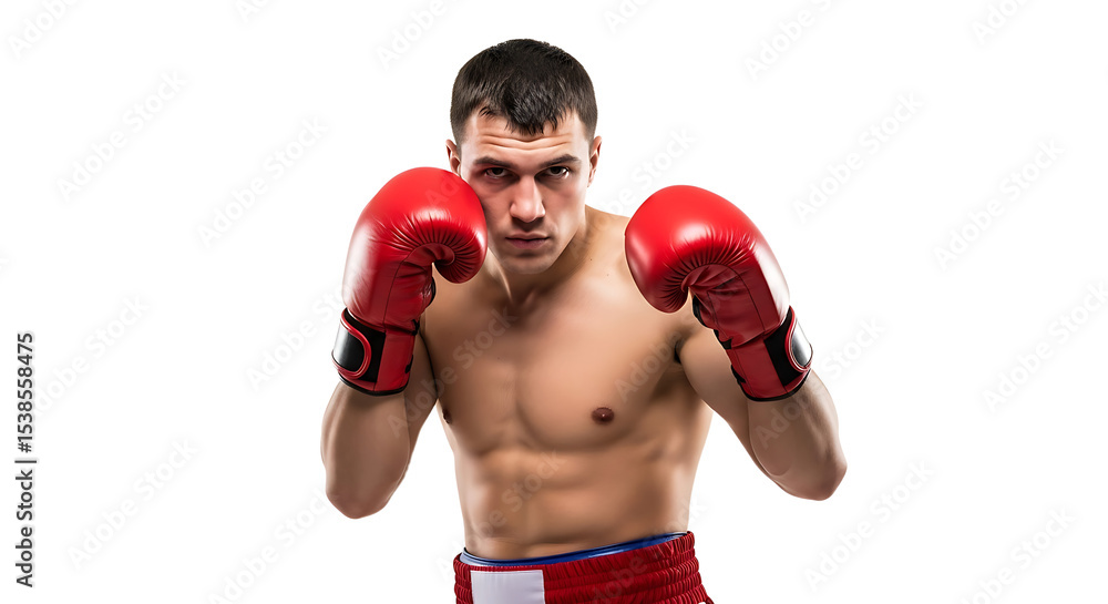 Boxer in Boxing Gloves Ready to Fight on White Background Boxer in Boxing Gloves Ready to Fight on White Background