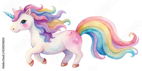 Colorful Drawing Style Interior with Window and Unicorn Transparent Background