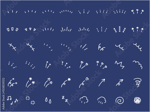 手書きの飾りイラストのベクターイラストセット。手描き、集中線、注目、矢印