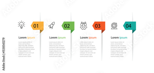 Business infographic template vector element. 4 step information graphic with icons and paper style 
