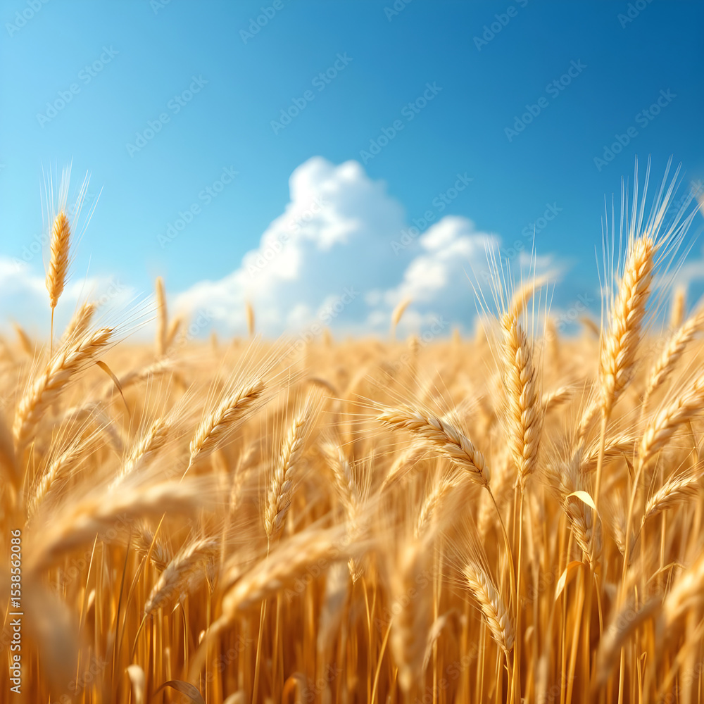 Fototapeta premium 황금빛밀밭과푸른하늘풍경사진