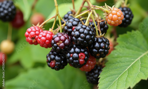 Blackberry (Rubus fruticosus) A versatile shrub that produces sweet, dark berries used for eating fresh or making jams and desserts.