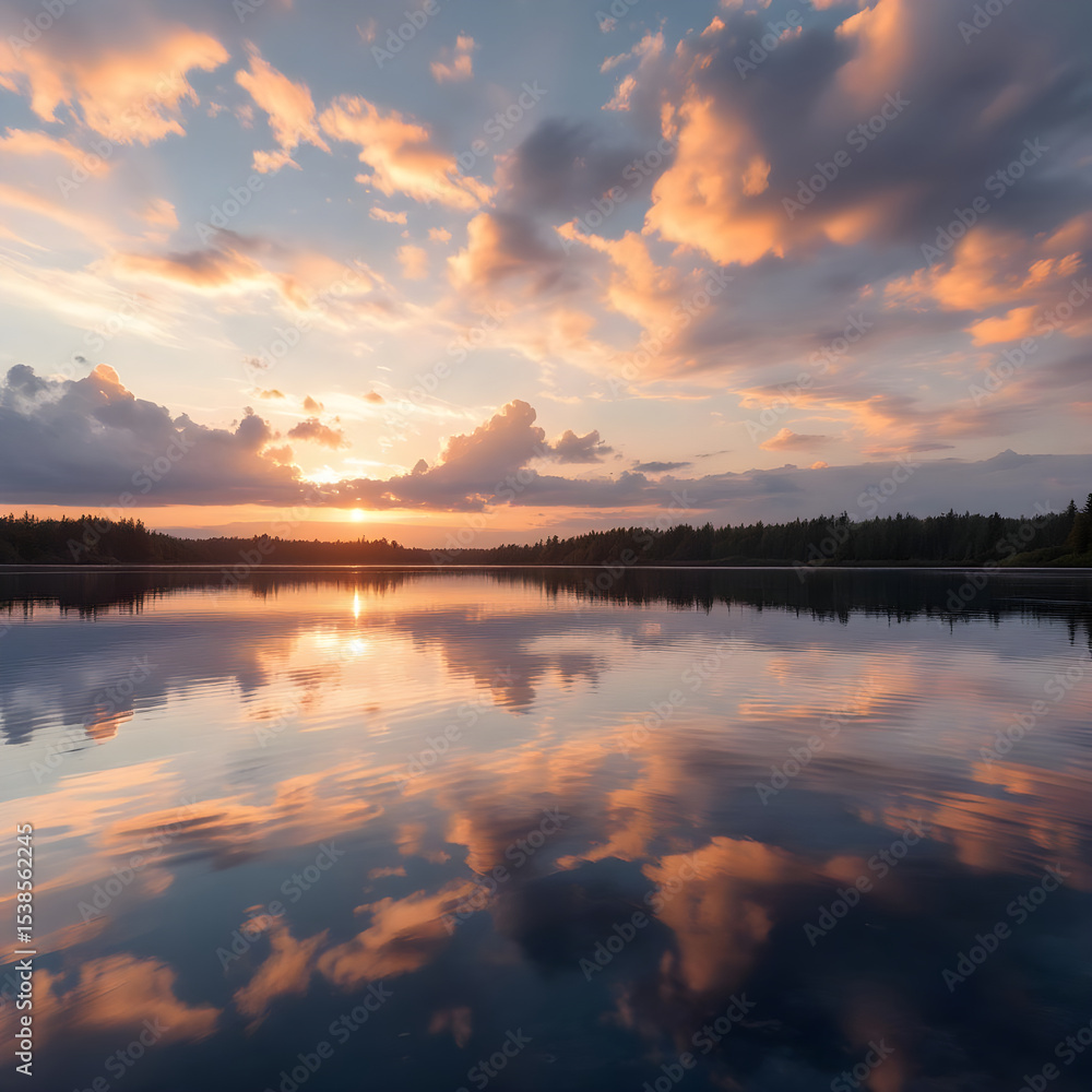 Obraz premium 황금시간_호수반영_일몰풍경