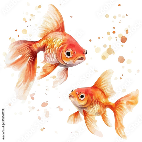 A Mother Goldfish With Her Kid, watercolor illustration vector, isolated on a white background.