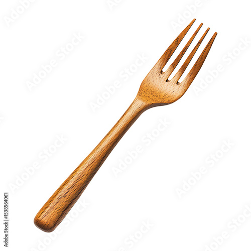 Handmade Wooden Fork Natural Wood Grain Finish isolated on transparent background, PNG