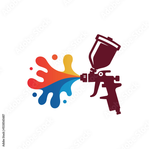 Paint Spray Gun Logo with Colorful Splash