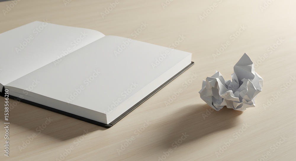 Fototapeta premium Crumpled Paper beside Open Notebook – Overcoming Concept