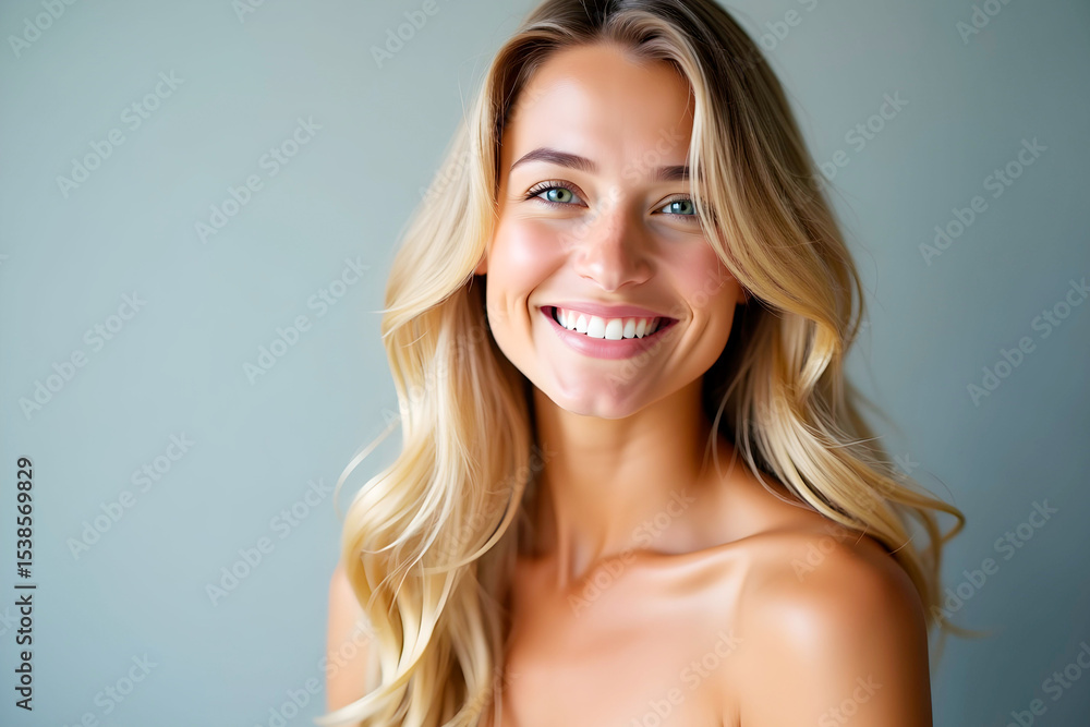 cheerful girl with perfect skin and smile gorgeous light hair blonde on neutral background cheerful girl with perfect skin and smile gorgeous light hair blonde on neutral background