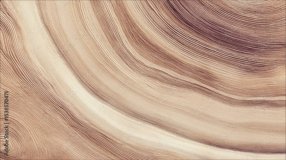 Obraz premium Abstract wood grain background with concentric circles and flowing lines creating a natural organic texture in shades of beige, brown, and neutral colors.