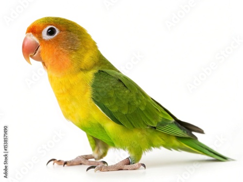 Vibrant Peach-faced Lovebird Posing on a White Background