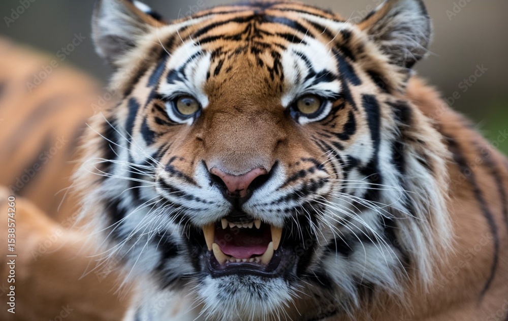 Naklejka premium A close-up of an angry tiger face