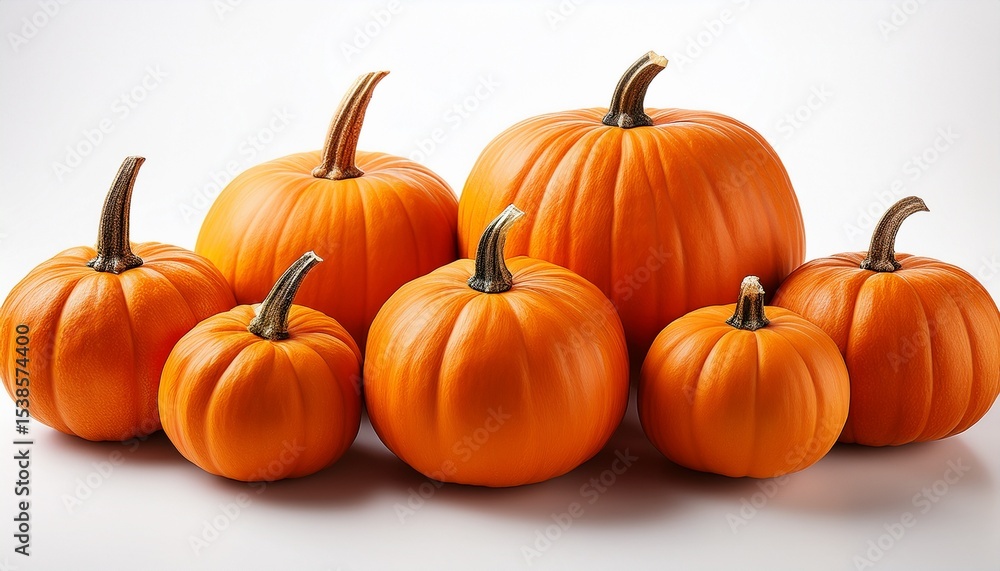many orange pumpkins on white many orange pumpkins on white